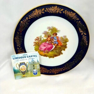 Limoges Castel Couple Bone China Plate 8” Handmade Hand Painted Gold Trim VTG